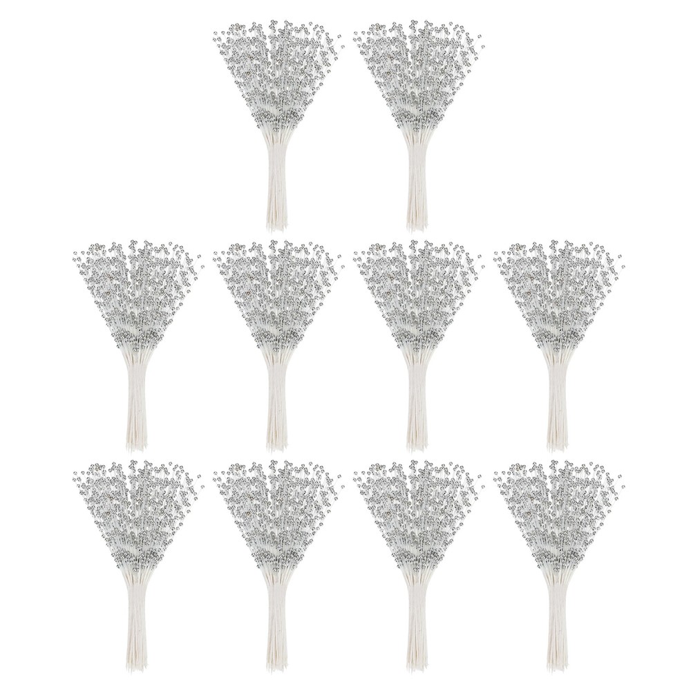 100 Pcs 4mm Pearl String Bouquet Pearl Stick Stems Bouquet Garland Spray, Silver
