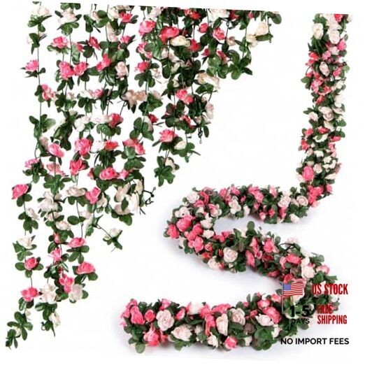 Flower Garland 8 Pcs x 8.2 ft Artificial Rose 8 Vines 66FT Spring-pink-8pcs
