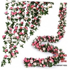 Flower Garland 8 Pcs x 8.2 ft Artificial Rose 8 Vines 66FT Spring-pink-8pcs
