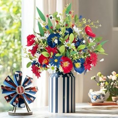 Red White and Blue Flowers: 4 Bundles Fake Flowers 4th of July Patriotic