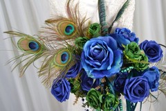 Peacock Blue Beautiful Faux Silk Wedding Bouquet