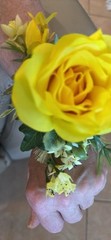 Prom Wrist Corsage & Bout Yellow Rose & Fillers, White Bow. Perfect For Prom.