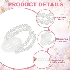 4 Pcs Pearl Corsage Wristlet, Elastic Wrist Corsage Bracelets Bands, White