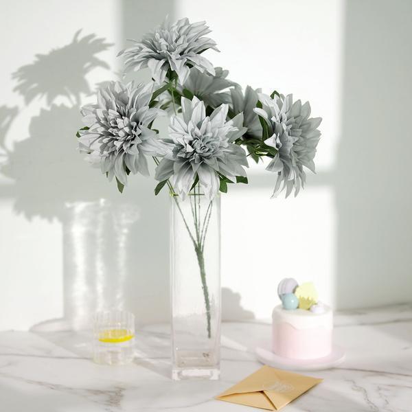 2 SILVER 20″ Artificial Dahlia SILK FLOWER BUSHES Wedding Party Home Decorations