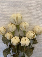 9 WT Collection Burlap Ivory White Flower Stems Wedding NWT Tulip Roses Gorgeous
