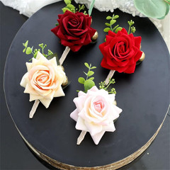 White Pink Wine Red Rose Wrist Corsage Boutonnieres for Best Bridesmaid Groomsme