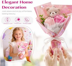 Preserved Flowers Mothers Day Gift, Eternal Flower Roses Bouquet with Bear for M