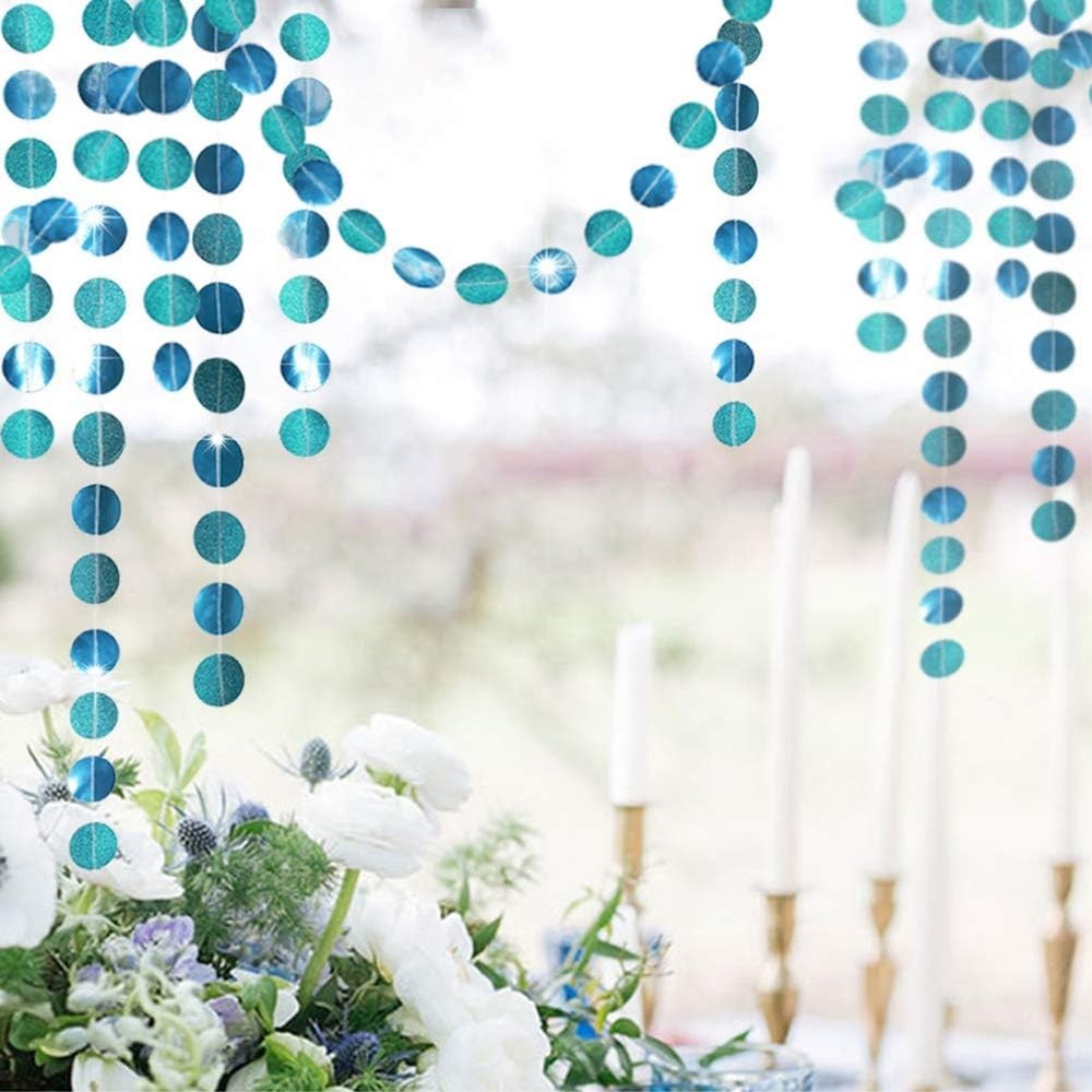Cheerland Glitter Teal Blue 13 Foot (Pack of 4), Circle Garland