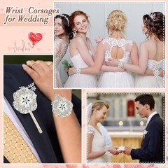 2 Pcs Rhinestone Wrist Corsage and Boutonniere Set – Artificial Flower Corsag…