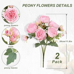 2 Packs Peonies Artificial Flowers, Light Pink Artificial Peonies, Silk Peonies