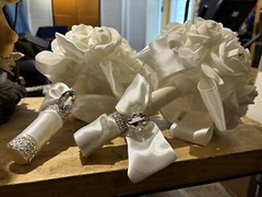 (3) Vintage Handmade Satin Wedding Bouquets Floral With Stones