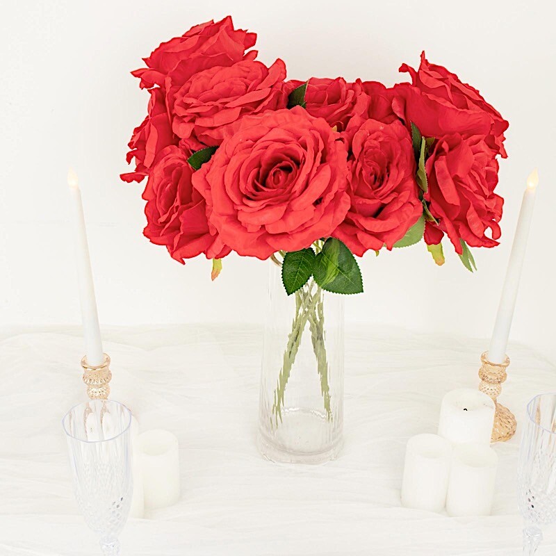 RED 2 Bushes 17″ Premium Silk Roses Artificial FLOWERS Bouquets Party Events