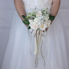 Wedding Bouquets for Bride Bridesmaid,White Champagne Artificial 7.5 inches