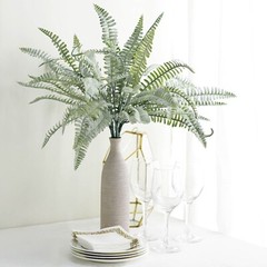 2 FROSTED GREEN 18″ Faux Boston Fern ARTIFICIAL LEAVES Greenery Stems Party Home