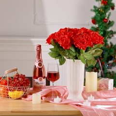 36 Pcs Silk Rose Bouquet Bridal Artificial Flowers,Fake Rose Long Stem Red