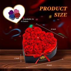 16 Pcs Mothers Day Gift Red Forever Roses In Heart Shaped Box Preserved Mom