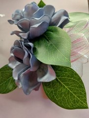 Handmade gardenia wrist corsage and boutonniere Set (wedgewood blue)