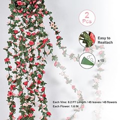 2Pcs 16.4Ft Flower Garland Artificial Rose Vines for Bedroom, Cute 2 Pcs Pink