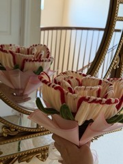 Artificial Silk Floral Wedding Bouquet Pink White Red Green 8in x 6in