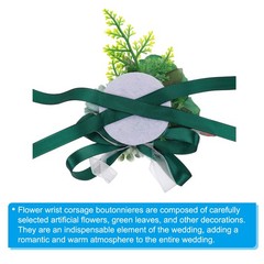 2Pcs Artificial Corsage Wristlet Flower Wrist Prom Corsage Dark Green