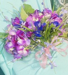 Wedding Silk Flower Hand Tied Bouquet Garden Style Purple Pink Hydrangeas 12×8