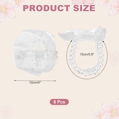 Pearl Lace Corsage Wristlet, 5Inch 8Pcs Elastic Wrist Corsage Bracelets, White