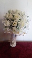 PEARLS AND MORE PEARLS ROSE WEDDING BOUQUET- IVORY/SILVER -2 PEARL BROOCHES