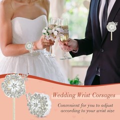 2 Pcs Rhinestone Wrist Corsage and Boutonniere Set – Artificial Flower Corsag…