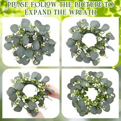 20 Pcs Wedding Candle Rings Green Eucalyptus Leaves Wreaths Artificial Leaf C…
