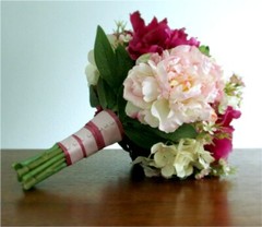 Silk Flower BRIDAL BOUQUET Fuchsia Blush Pink Cream Peony Waxflower Hydrangea