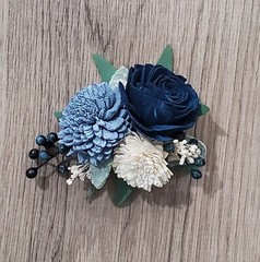 3PC Dusty Blue Navy Wedding Cake Flowers Artificial Sola Wood Party Shower Decor