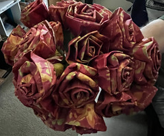 ❤️ HANDMADE MILLINERY • YELLOW/RED PAPER ROSES BOUQUET • 5 BUNDLES • 6 STEMS EA