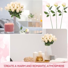 50 Pcs Artificial Rose Flower Bulk Realistic Silk Fake Roses Beige Champagne