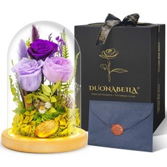Forever Flowers Preserved Roses Prime Delivery For Women, Glass Dome Purple