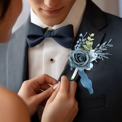 2 Set Rose Corsage and Boutonnieres Set for Groom Bride Groomsmen Light Blue