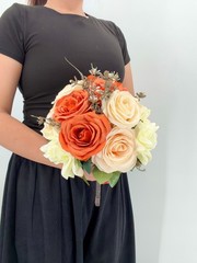 Burnt Orange & Peach Rose Bridal Bouquet, Wedding Bouquet, Silk Flower Bouquet