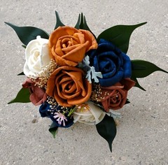 Burnt Orange Navy Bridal Bouquet Fall Colors Wedding Flowers Sola Wood Cascade