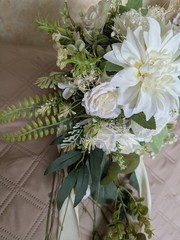 Cascade Ivory/White Bridal Bouquet Artificial Silk Foam Flowers