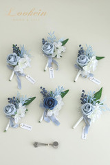 Set of 6 Dusty Blue Wedding Boutonniere for Men Artificial Flowers for Wedding G