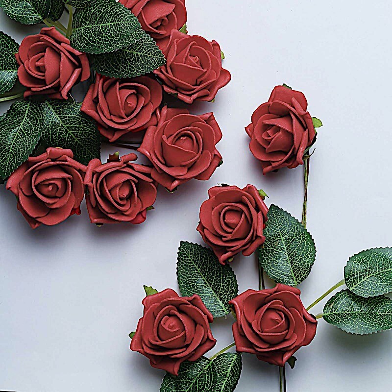 24 RED 2″ Mini FOAM ROSE Flowers Stems Wedding Events Decorations Supplies