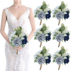 Bridesmaid Bouquets for Wedding 7 Inch- Set of 6 Artificial Flowers Bouquet Navy