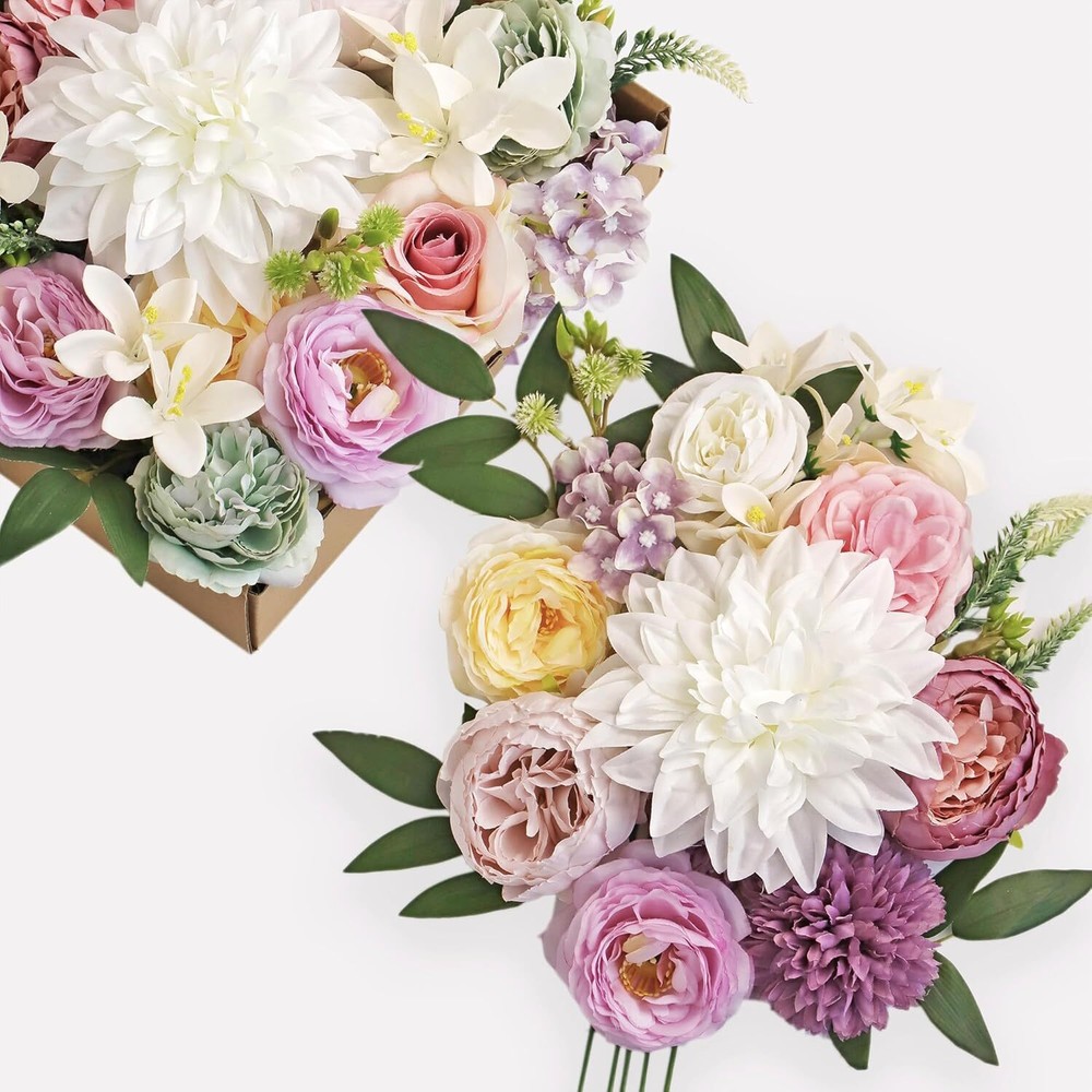 Wedding Artificial Flowers Combo Box Set for DIY Wedding Bridal Bouquets Fake Pe