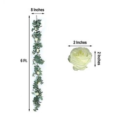 6 ft long Frosted Green Eucalyptus Foliage Garlands Silk Roses Greenery Party