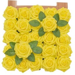 Yellow Flowers Artificial Rose 25pcs Realistic Fake Roses for Canary Yellow