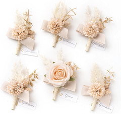 Boutonniere for Men, 6Pcs Groom Groomsmen Boutonniere, Artificial Flowers for We