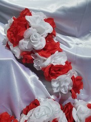 12 Pc Red & White Wedding Bouquet Set, Bouquet Package, Cascade, Red,White Roses