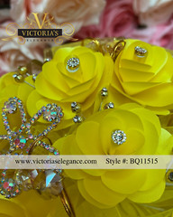 Wedding Quinceanera Bouquet with Rhinestones & Crystals Yellow/Gold