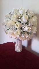 PEARLS AND MORE PEARLS ROSE WEDDING BOUQUET- IVORY/SILVER -2 PEARL BROOCHES