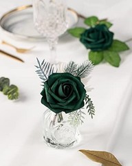 25Pcs Artificial Roses Flowers Fake Roses with Stems Real 25pcs Hunt Green