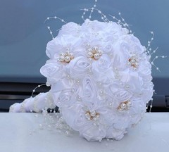 Mini Bridal Bouquet Handmade Satin Rose Round Wedding Bouquet Throw Toss Flower